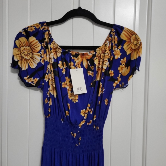 Royal blue tropical print dress - Picture 2 of 3